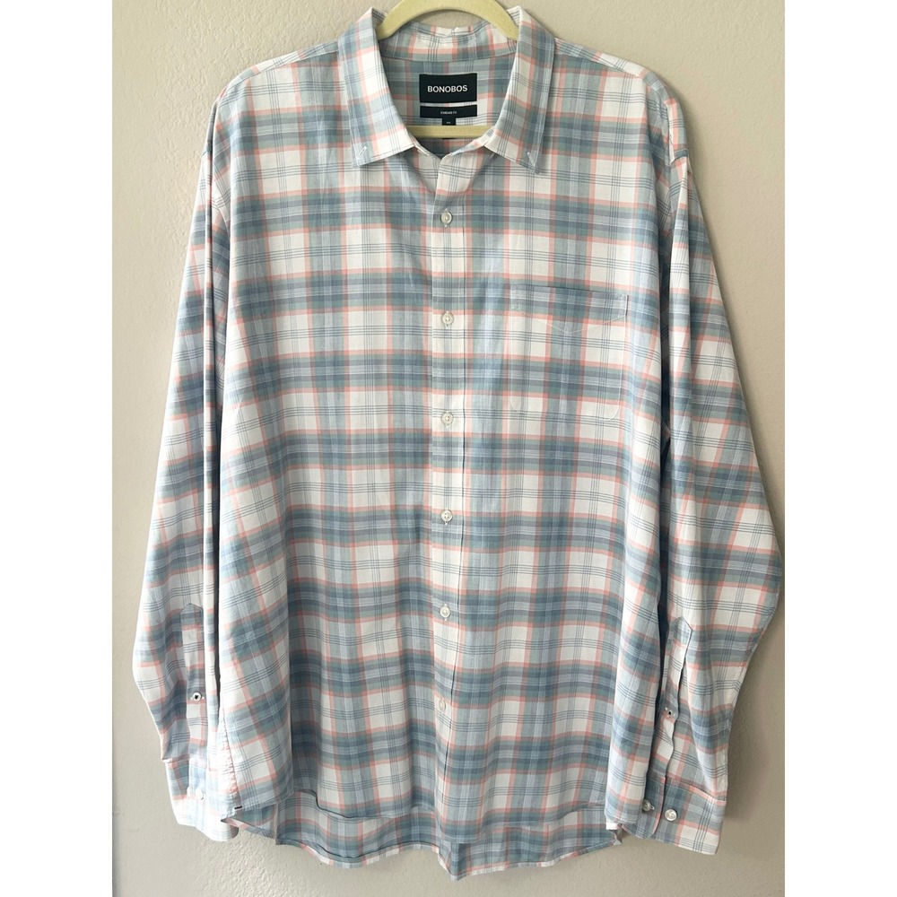 Bonobos Mens XXL Standard Fit Plaid Long Sleeve Button Down Shirt Blue Orange